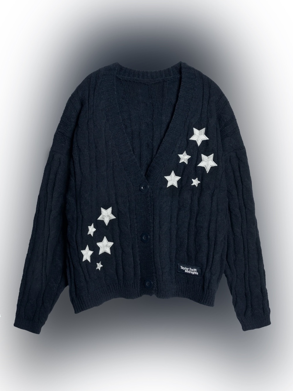 Taylor Swift Midnights Navy Cardigan with Silver Star Patches